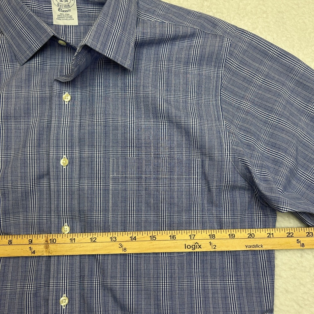 Brooks Brothers Shirt Mens 16-34 Blue Glen Plaid Classic Non-Iron Supima Cotton - Picture 5 of 10